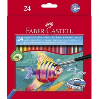 Lápices colores acuarelables hexagonales estuche 24 un. + pincel Faber-Castell
