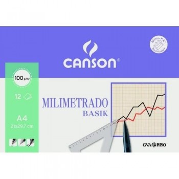 Papel milimetrado A4 100 gramos 12 hojas Minipac Canson