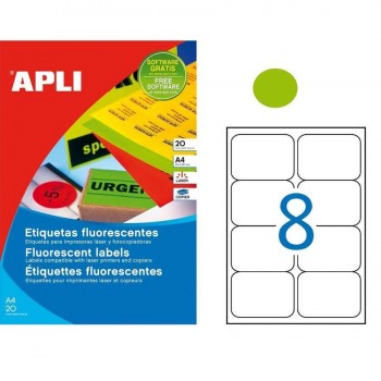 ETIQUETAS ADHESIVAS MULTIFUNCIÓN FLUOR 99,1X67,7 VERDE 20 HOJAS A4 APLI