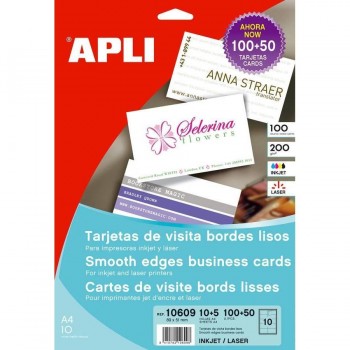 TARJETA BORDES LISOS MATE 200G 89X51 CM. 150 UNIDADES 15 HOJAS A4 APLI