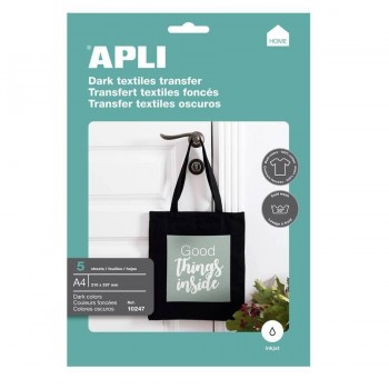 PAPEL TRANSFER A4 PARA CAMISETA NEGRA 5 HOJAS APLI