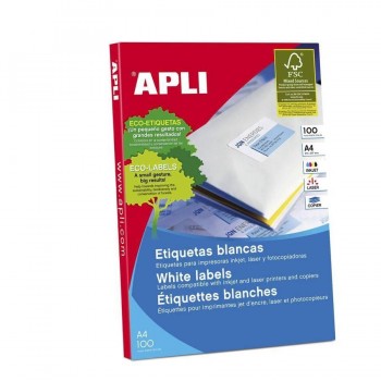 ETIQUETAS ADHESIVAS MULTIFUNCIÓN A4 210X148 MM. 100 HOJAS CANTOS RECTOS APLI
