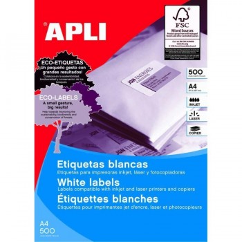 ETIQUETAS ADHESIVAS MULTIFUNCIÓN A4 210 X 297 MM. CAJA 500 HOJAS CANTOS RECTOS APLI
