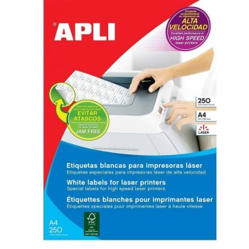 ETIQUETAS ADHESIVAS ESPECIAL LÁSER A4 105 X 37 MM. 250 HOJAS APLI