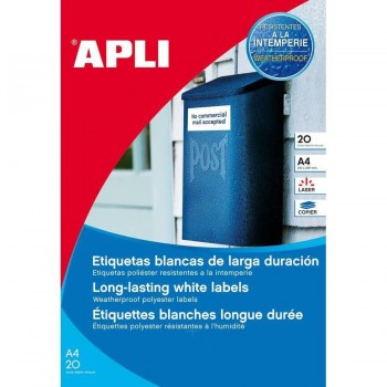 Etiquetas adhesivas poliéster metalizado plata 45,7x21,2 mm. cantos romos 20 hojas A4 Apli