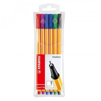 Rotulador punta fina 0,4mm point 88 estuche 6 colores surtidos Stabilo