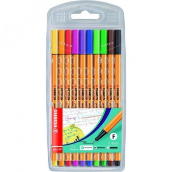 Rotulador punta fina 0,4mm point 88 estuche 10 colores surtidos Stabilo