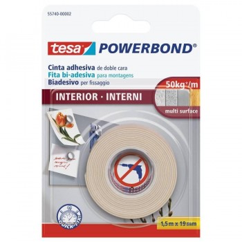 CINTA ADHESIVA DOBLE CARA 1,5M X 19MM POWERBOND INTERIOR BLISTER TESA
