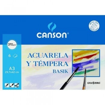 Papel dibujo acuarela A3 370 gramos 6 hojas Minipac Basik Canson