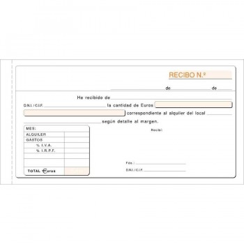 TALONARIO RECIBO ALQUILER IRPF 10X30CM 100 HOJAS OFIEXPERTS