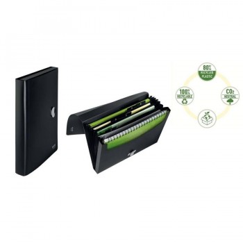 CARPETA ACORDEÓN LEITZ RECYCLE PP 5 COMPARTIMENTOS EXPANDIBLES A4 NEGRO