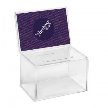 BUZON DE SUGERENCIAS PERSONALIZABLE SIN LLAVE CON RANURA TRASERA PARA FOLLETOS 155X110X205 MM TRANSPARENTE ARCHIVO 2000