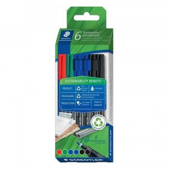 ESTUCHE ECO+ LUMOCOLOR PERMANENT MARKER 318 STAEDTLER, 6 PZAS SURTIDAS