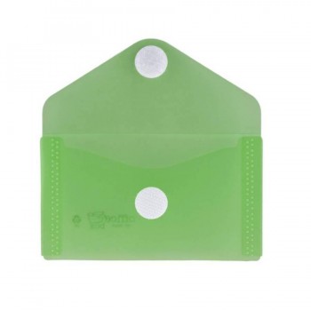 Sobre 105x62 PP para tarjetas. Cierre velcro. verde transparente.
