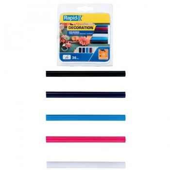 BLÍSTER 36 BARRAS COLA D7 UNIVERSAL, SURTIDOS (NEGRO/BLANCO/AZUL VIOLETA/CIAN/MAGENTA) RAPID