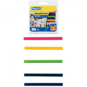 BLÍSTER 36 BARRAS COLA D7 UNIVERSAL, SURTIDOS (AZUL PETRÓLEO/AMARILLO/VERDE/FUCSIA/AZUL) RAPID