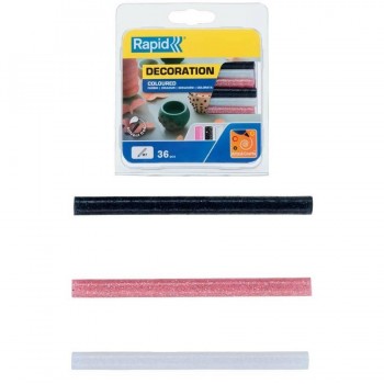 BLÍSTER 36 BARRAS COLA D7 UNIVERSAL DE PURPURINA, SURTIDOS (BLANCO, FUCSIA, NEGRO) RAPID