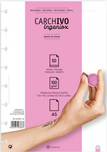 RECAMBIO CUADERNO INGENIOX A5 50 HOJAS LISO CARCHIDEA
